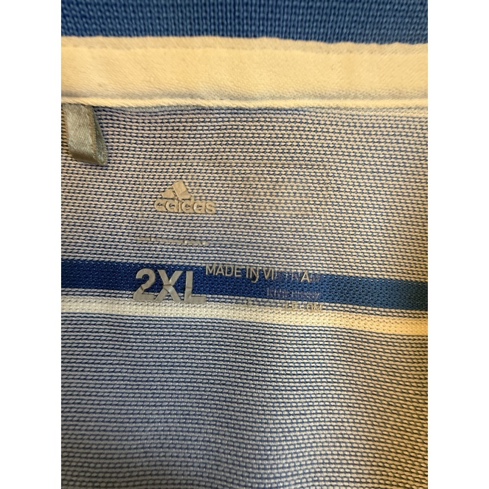 Adidas Men's Short Sleeve Polo Shirt Blue White Striped 2XL Outdoors Golfing-505 - Picture 3 of 7